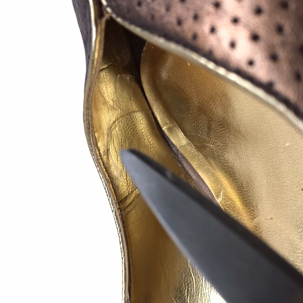 KENNETH COLE REACTION Shocking Gold Brown Bronze Leather Heels Shoes Size 10 - Picture 7 of 10